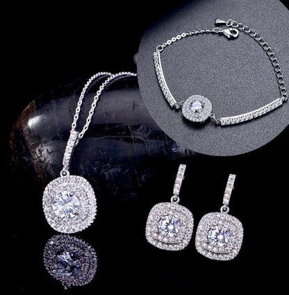"Margot" - Silver Cubic Zirconia Bridal Three-Piece Jewelry Set