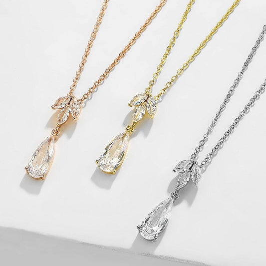 Solange - Cubic Zirconia Bridal Necklace - Available in Silver, Rose Gold and Yellow Gold