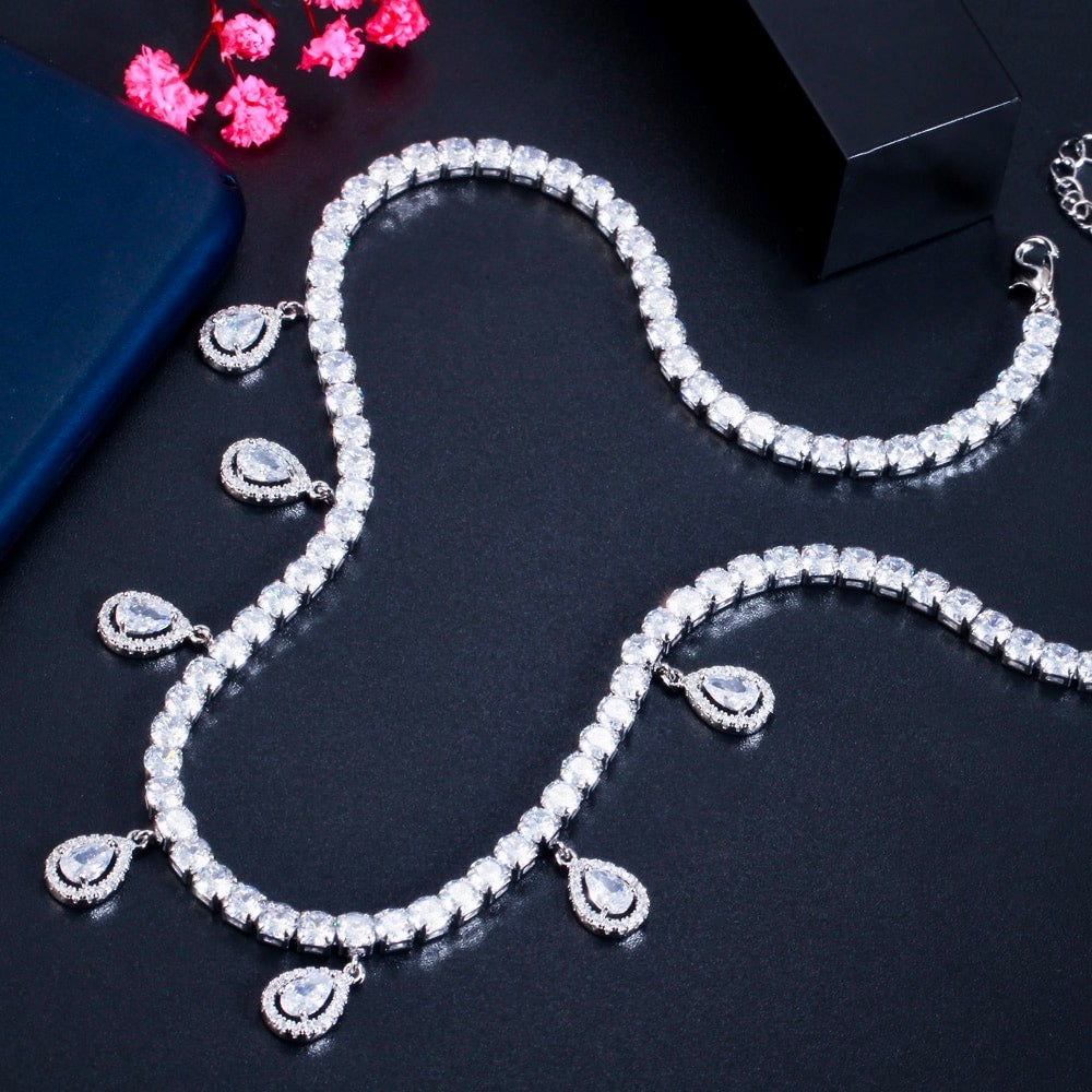 "Ilana" - Cubic Zirconia Bridal Necklace - Available in Silver and Gold