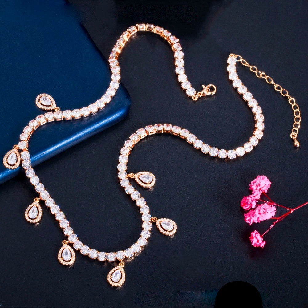 "Ilana" - Cubic Zirconia Bridal Necklace - Available in Silver and Gold