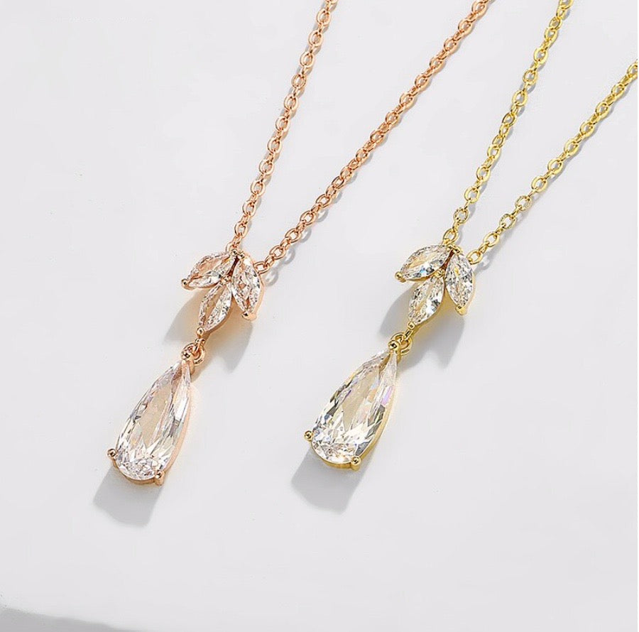 Solange - Cubic Zirconia Bridal Necklace - Available in Silver, Rose Gold and Yellow Gold
