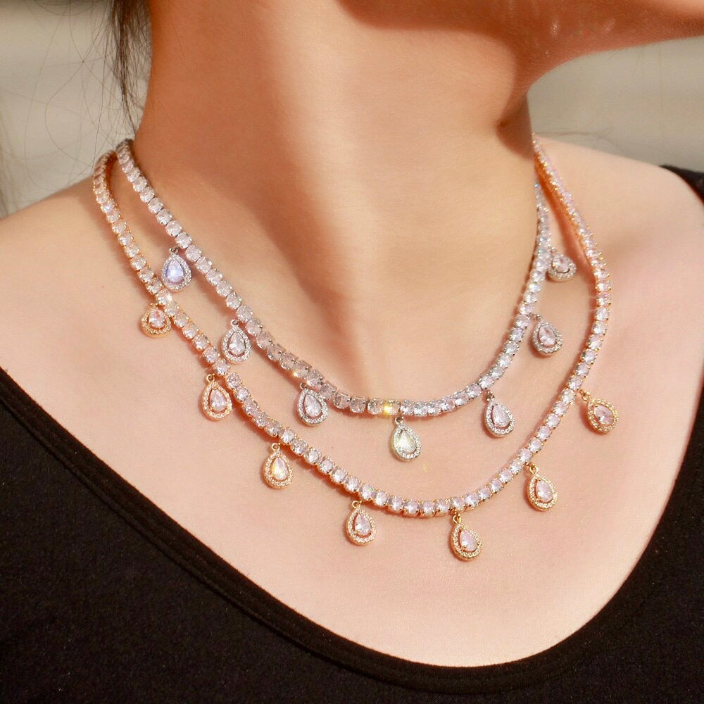 "Ilana" - Cubic Zirconia Bridal Necklace - Available in Silver and Gold