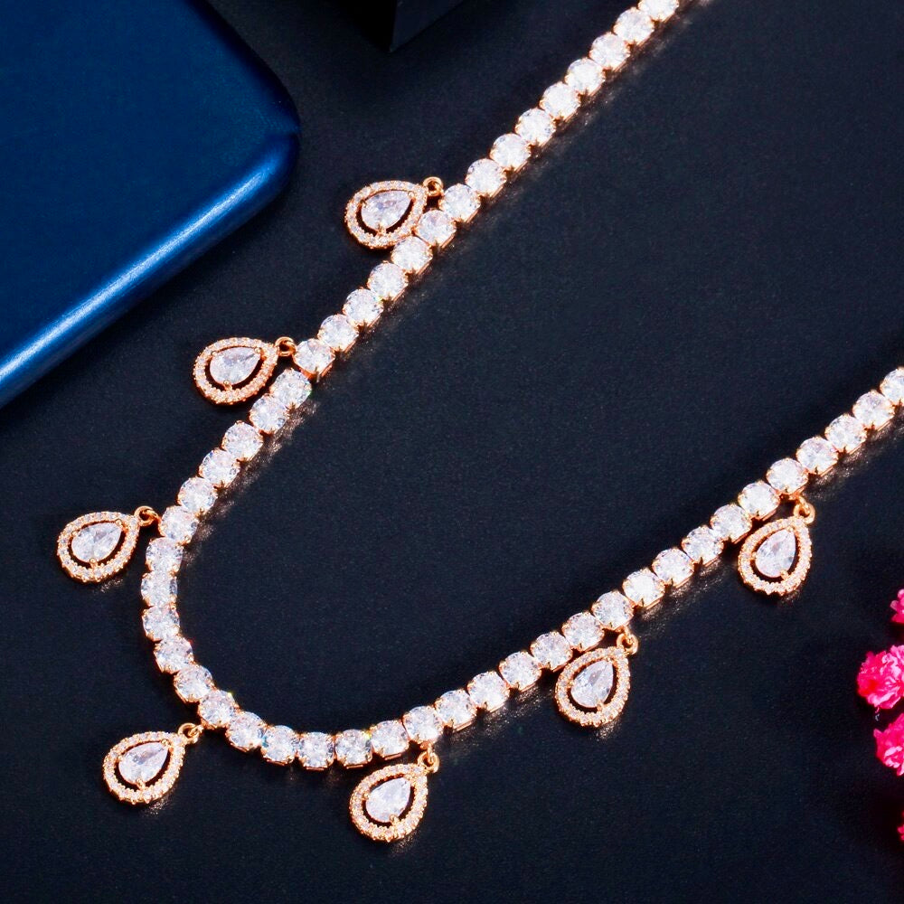 "Ilana" - Cubic Zirconia Bridal Necklace - Available in Silver and Gold