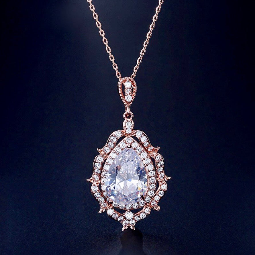 "Anise" - Cubic Zirconia Bridal Necklace - Available in Silver and Rose Gold
