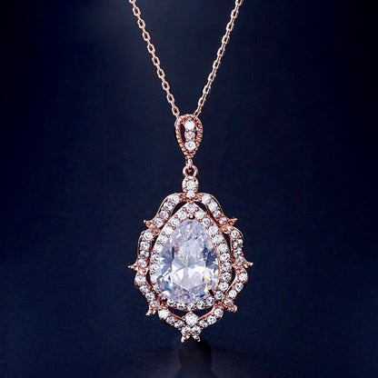 "Anise" - Cubic Zirconia Bridal Necklace - Available in Silver and Rose Gold