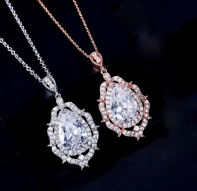 "Anise" - Cubic Zirconia Bridal Necklace - Available in Silver and Rose Gold