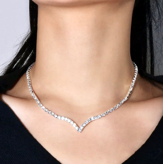 Aimee - Crystal V-Shaped Bridal Necklace