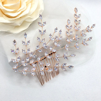 Florencia - CZ Bridal Side Hair Comb - Available in Silver, Rose Gold and Yellow Gold