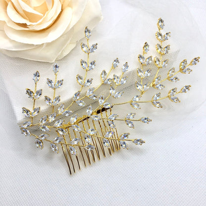 Florencia - CZ Bridal Side Hair Comb - Available in Silver, Rose Gold and Yellow Gold