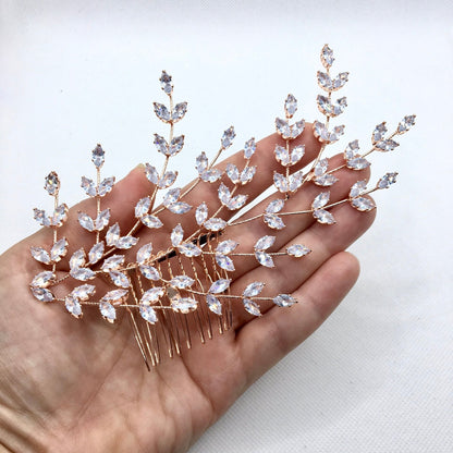 Florencia - CZ Bridal Side Hair Comb - Available in Silver, Rose Gold and Yellow Gold