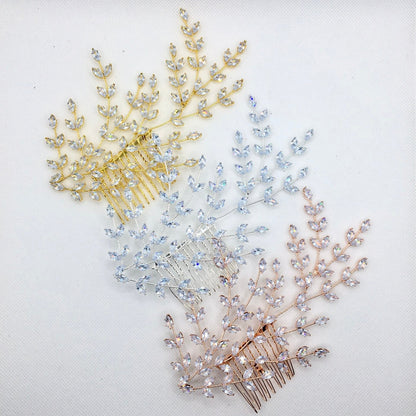 Florencia - CZ Bridal Side Hair Comb - Available in Silver, Rose Gold and Yellow Gold