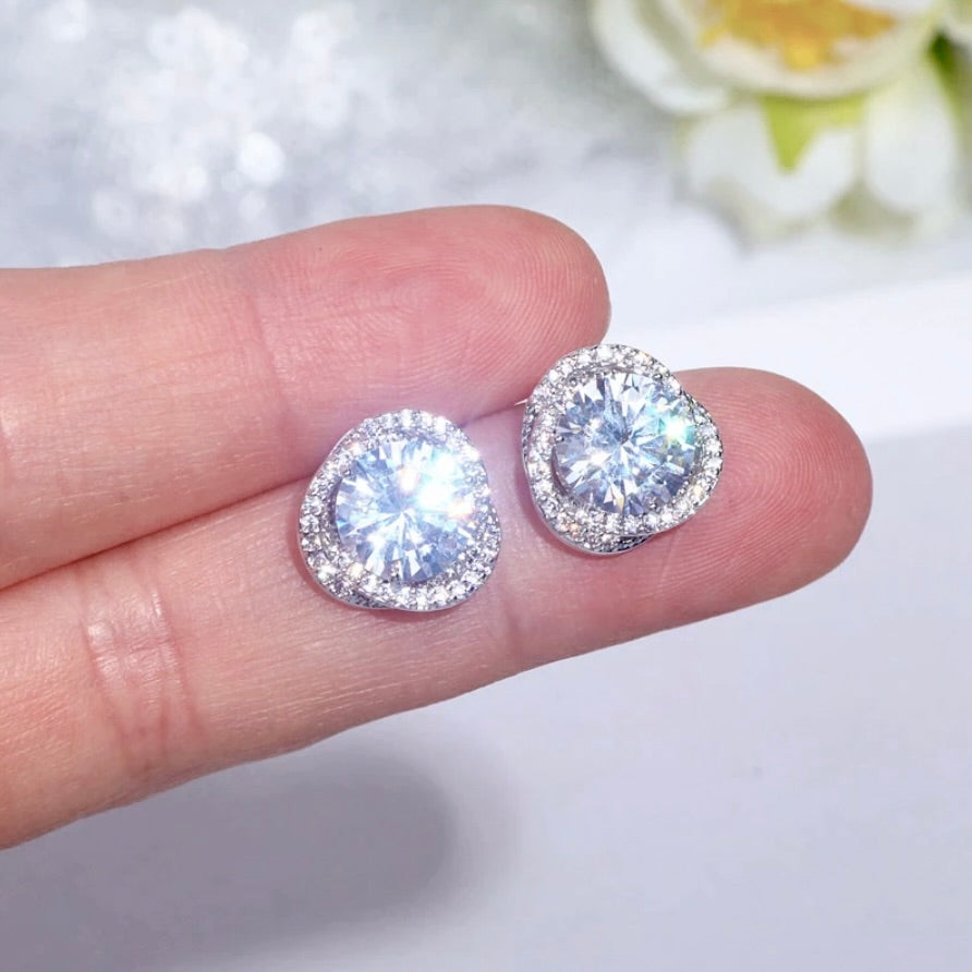 Lou - CZ Bridal Stud Earrings - Available in Gold and Silver