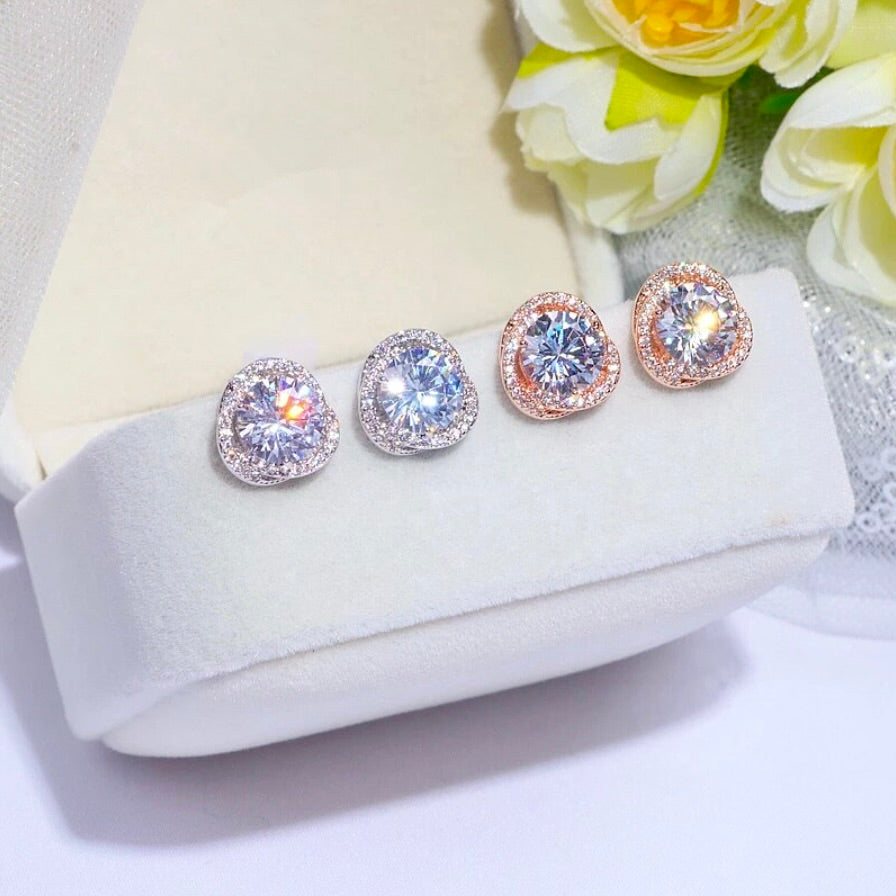 Lou - CZ Bridal Stud Earrings - Available in Gold and Silver