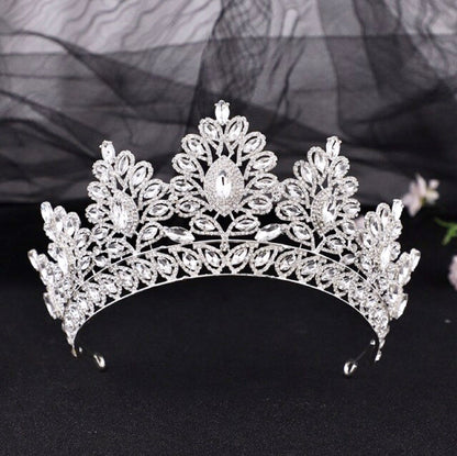 Aubree -  Crystal Wedding Tiara - Available in Silver and Gold