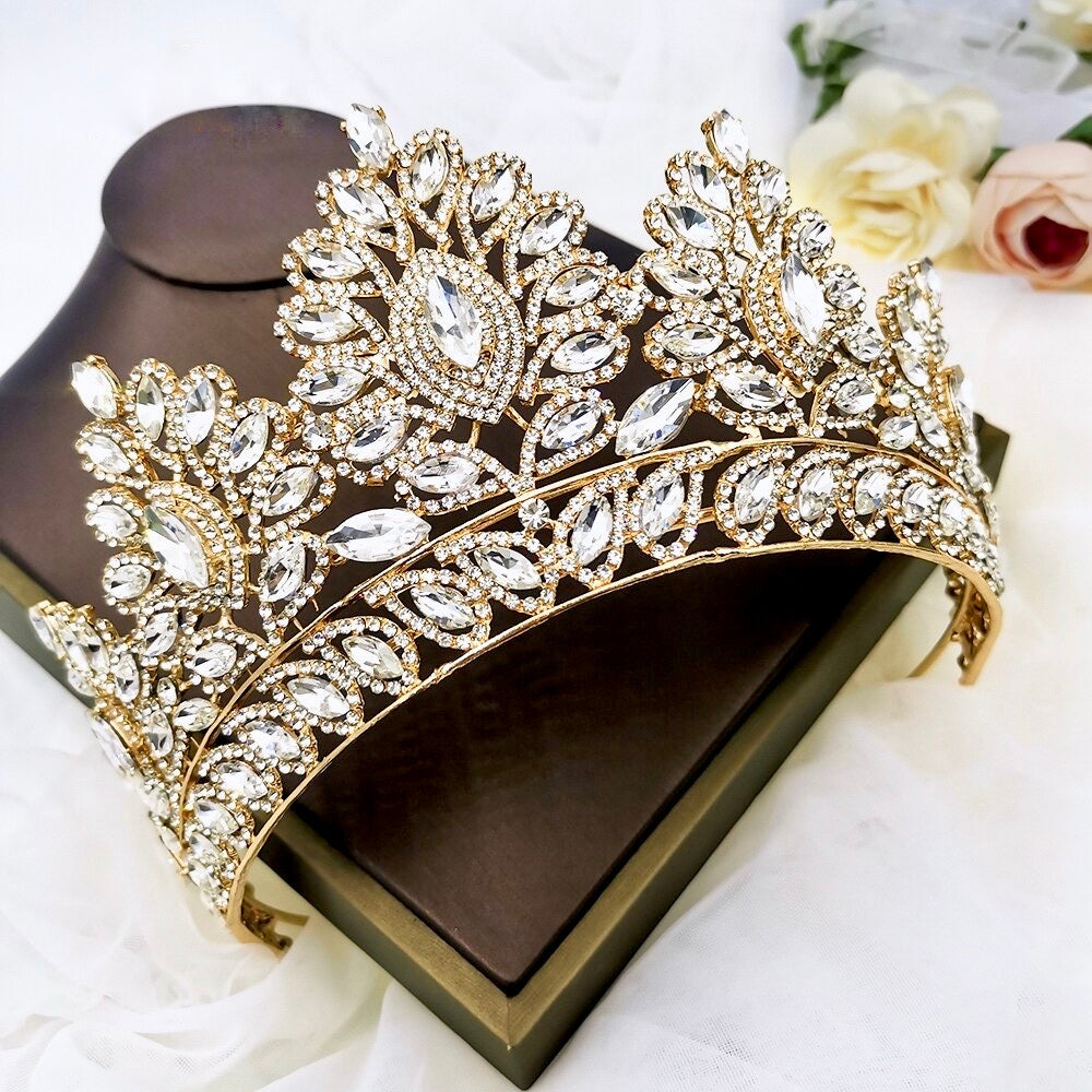 Aubree -  Crystal Wedding Tiara - Available in Silver and Gold