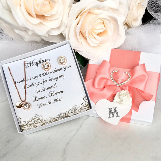 "Pandora" - Bridesmaid Necklace and Earrings Set - Available in Rose Gold, Silver and Yellow Gold