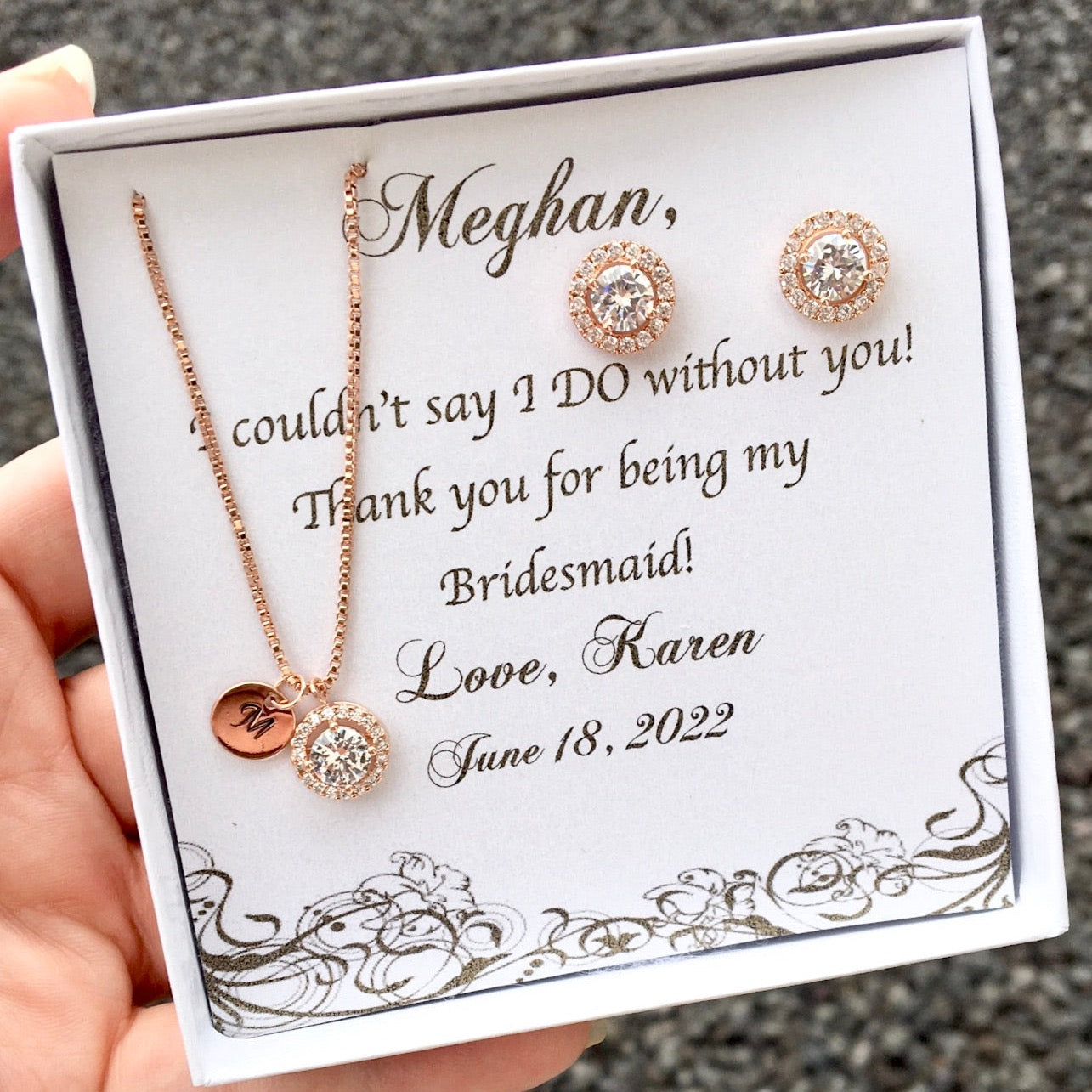 "Pandora" - Bridesmaid Necklace and Earrings Set - Available in Rose Gold, Silver and Yellow Gold