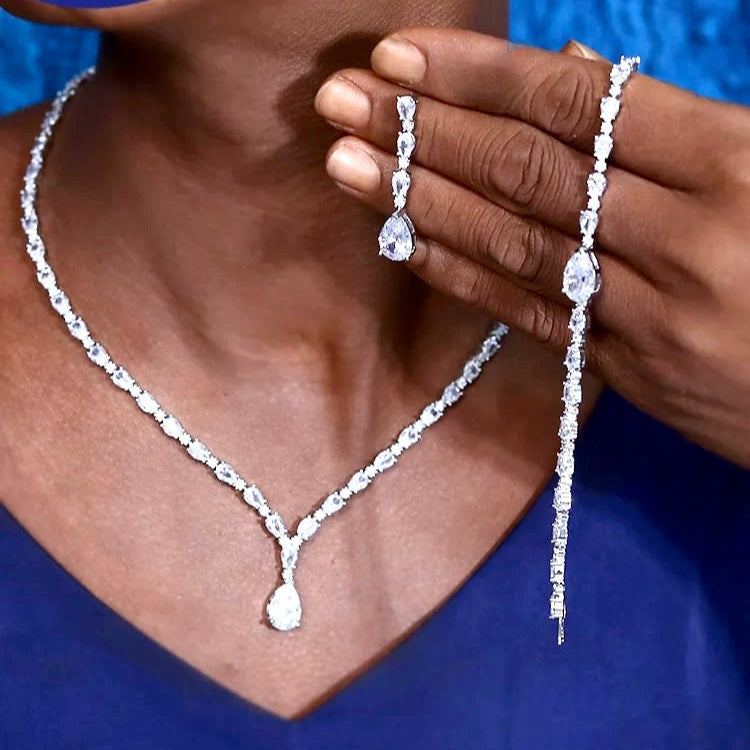 Marion - Silver Cubic Zirconia Bridal Three-Piece Jewelry Set