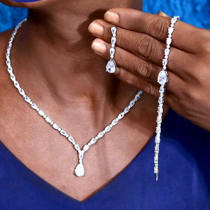 Marion - Silver Cubic Zirconia Bridal Three-Piece Jewelry Set