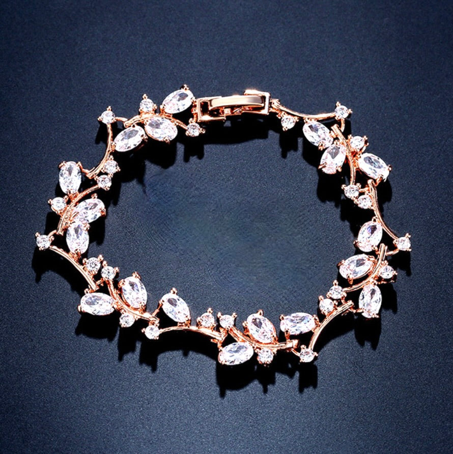 "Alaya" - Cubic Zirconia Vine Bridal Bracelet - Available in Rose Gold and Silver