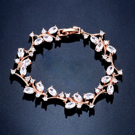 "Alaya" - Cubic Zirconia Vine Bridal Bracelet - Available in Rose Gold and Silver
