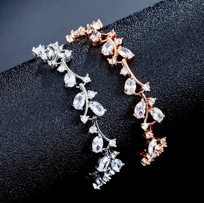 "Alaya" - Cubic Zirconia Vine Bridal Bracelet - Available in Rose Gold and Silver