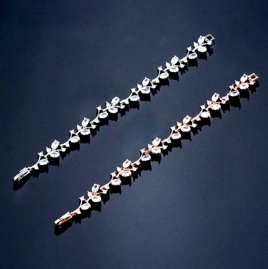 "Alaya" - Cubic Zirconia Vine Bridal Bracelet - Available in Rose Gold and Silver