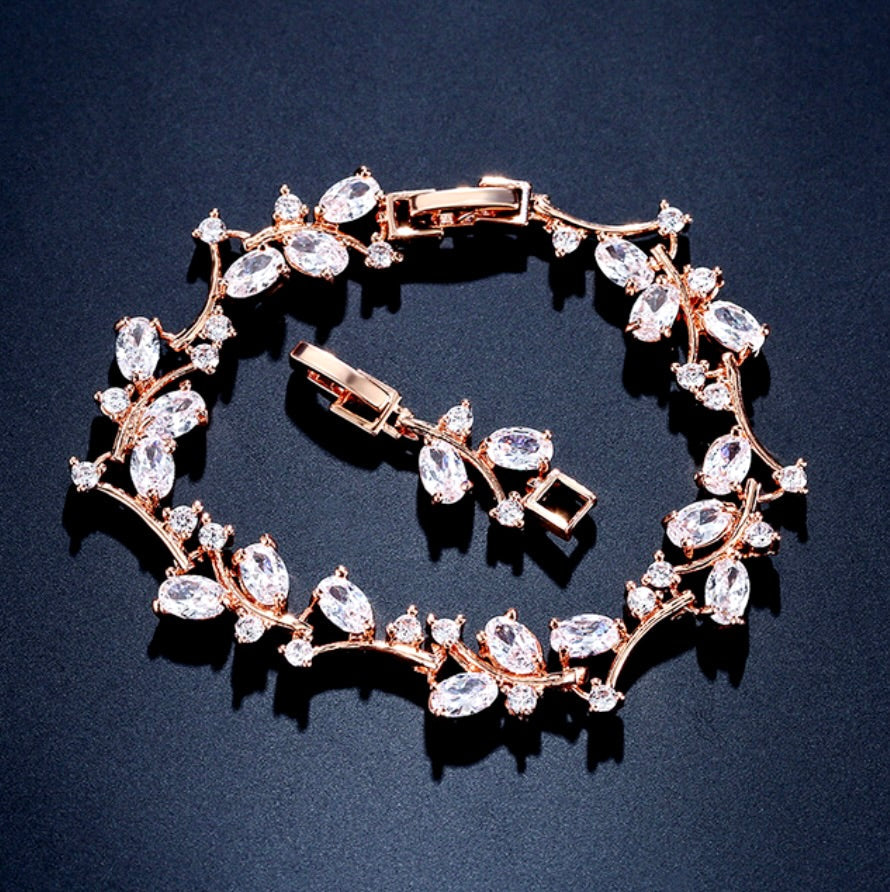 "Alaya" - Cubic Zirconia Vine Bridal Bracelet - Available in Rose Gold and Silver