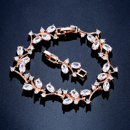 "Alaya" - Cubic Zirconia Vine Bridal Bracelet - Available in Rose Gold and Silver
