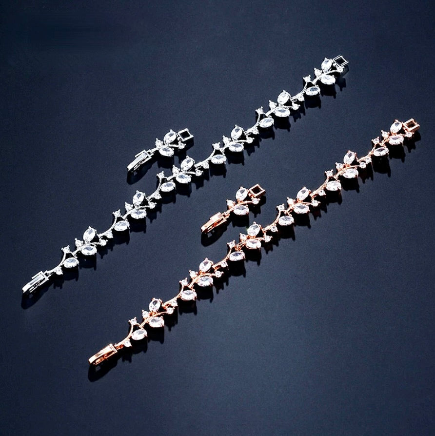 "Alaya" - Cubic Zirconia Vine Bridal Bracelet - Available in Rose Gold and Silver