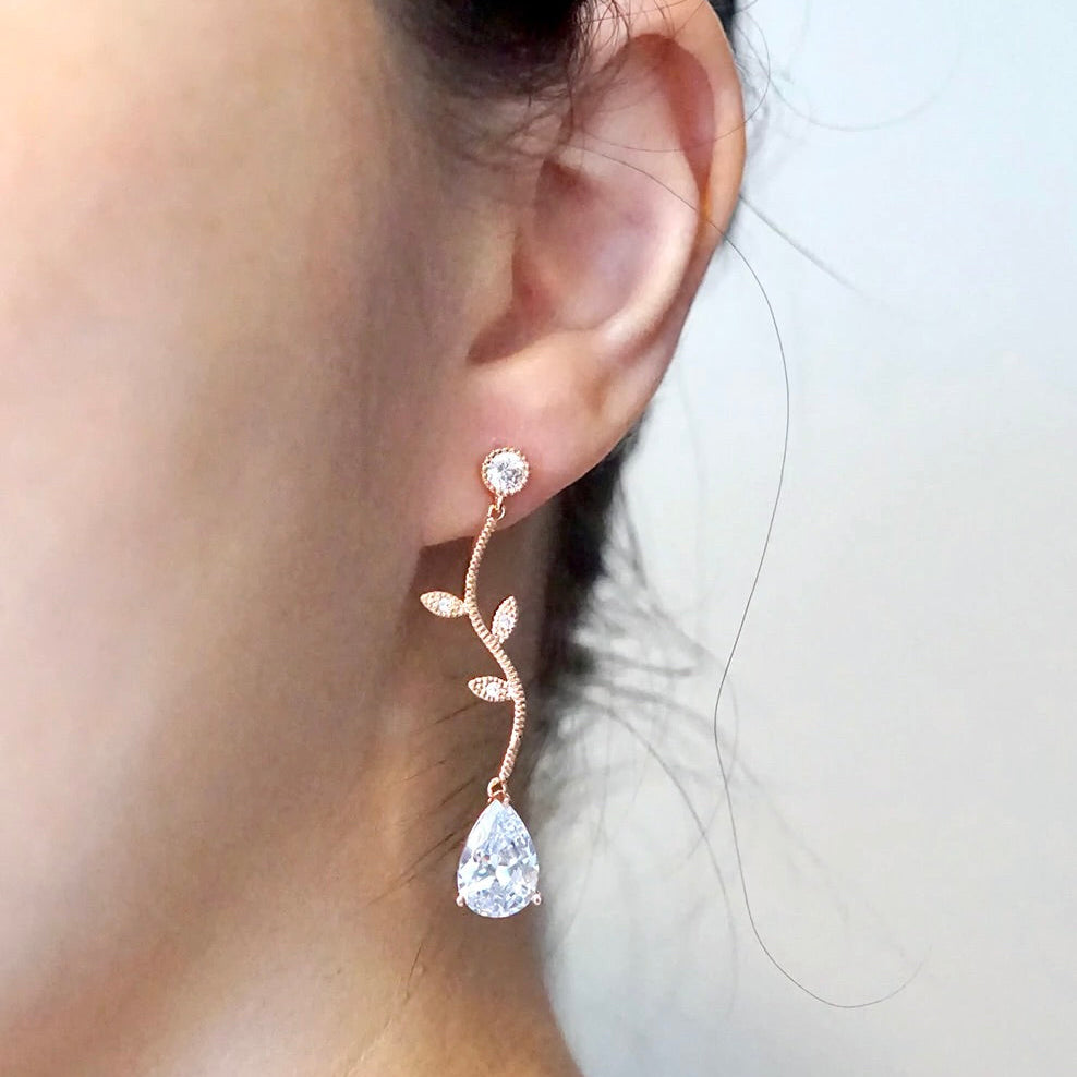 "Selycia" - CZ Vine Bridal Earrings - Available in Silver, Rose Gold and Yellow Gold