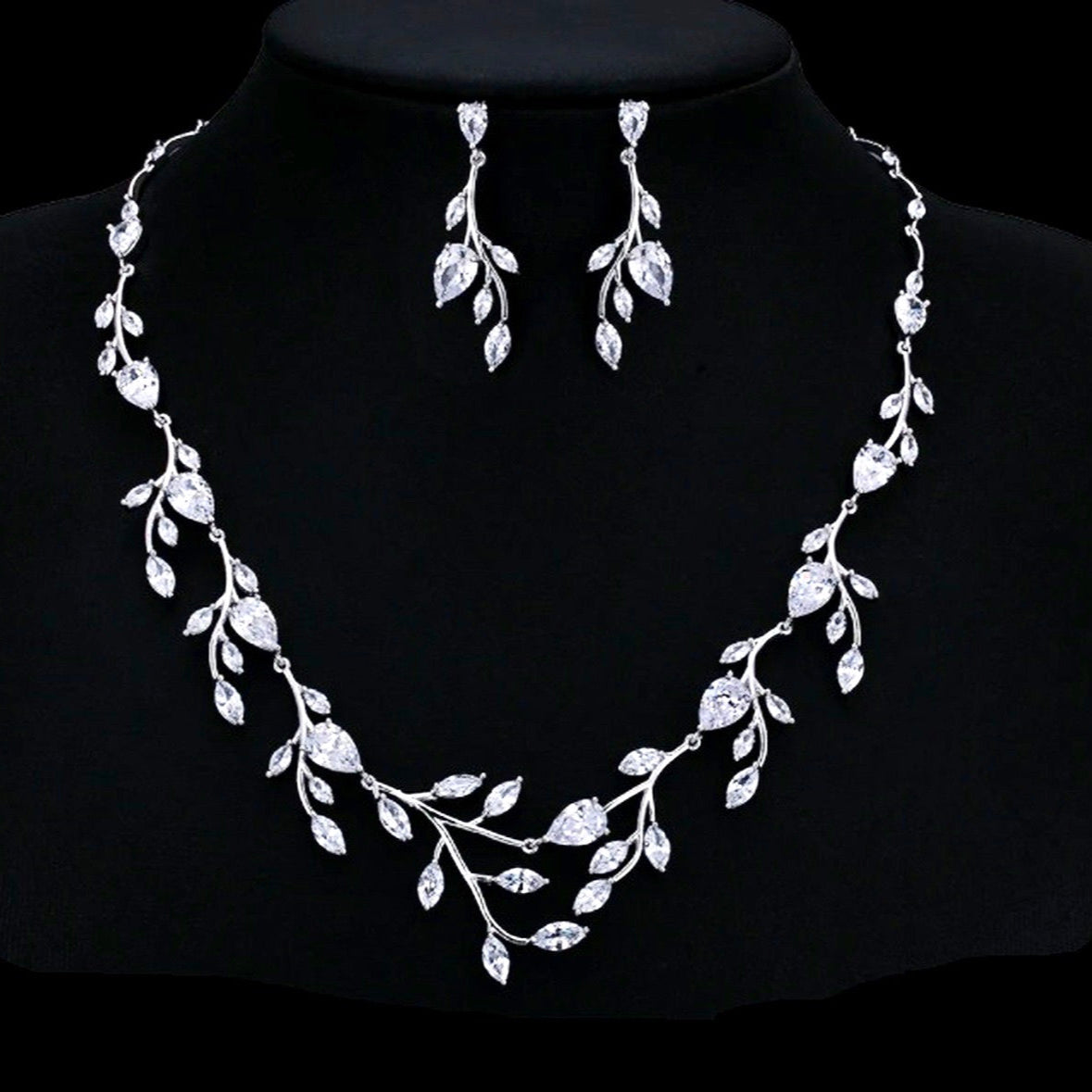 Harlow - Cubic Zirconia Silver Vine Bridal Jewelry Set