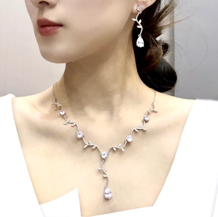 Selycia - CZ Vine Bridal Jewelry Set - Available in Silver, Rose Gold and Yellow Gold