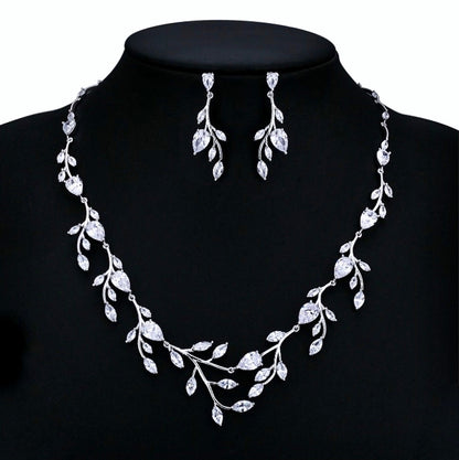 Harlow - Cubic Zirconia Silver Vine Bridal Jewelry Set