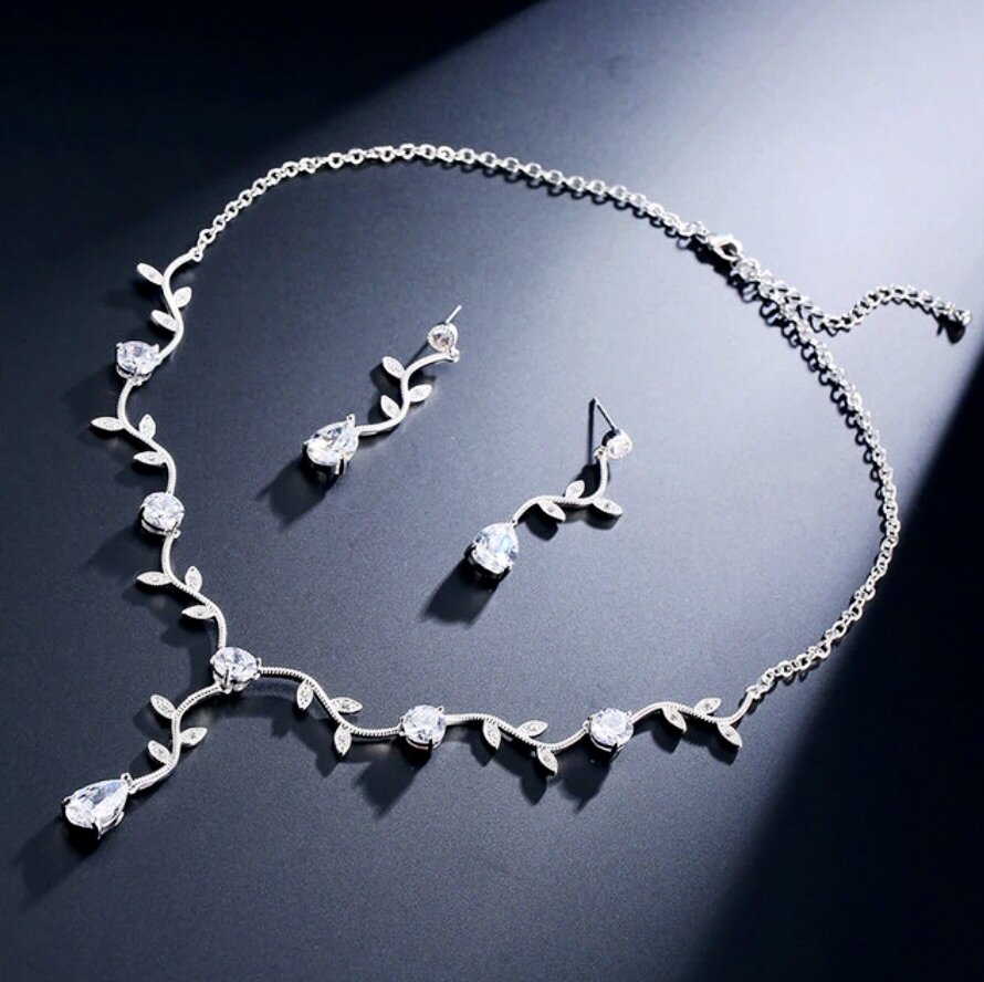 Selycia - CZ Vine Bridal Jewelry Set - Available in Silver, Rose Gold and Yellow Gold