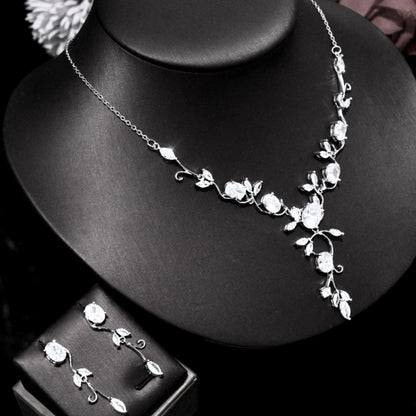 Edwina - Cubic Zirconia Silver Vine Bridal Jewelry Set