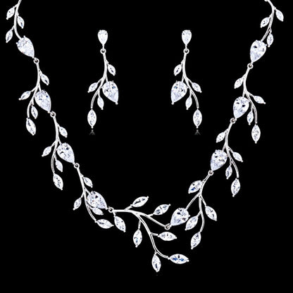 Harlow - Cubic Zirconia Silver Vine Bridal Jewelry Set