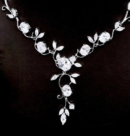 Edwina - Cubic Zirconia Silver Vine Bridal Jewelry Set