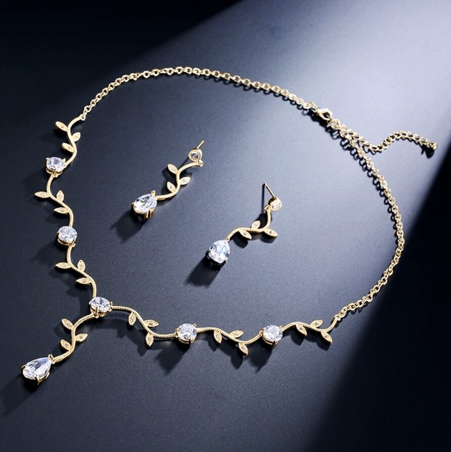 Selycia - CZ Vine Bridal Jewelry Set - Available in Silver, Rose Gold and Yellow Gold