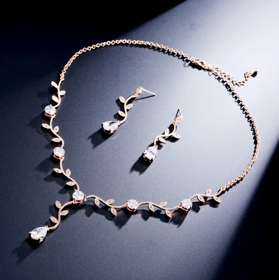 Selycia - CZ Vine Bridal Jewelry Set - Available in Silver, Rose Gold and Yellow Gold