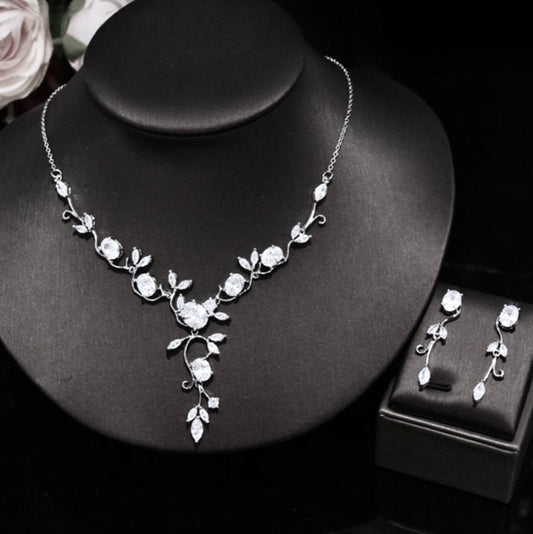 Edwina - Cubic Zirconia Silver Vine Bridal Jewelry Set