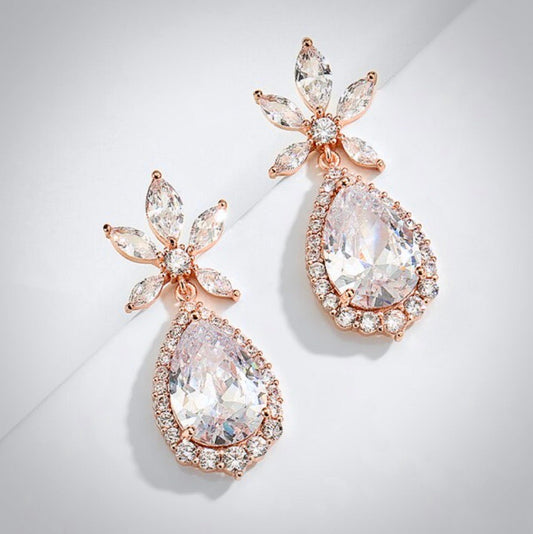 "Arina" - Cubic Zirconia Bridal Earrings - Available in Rose Gold and Silver
