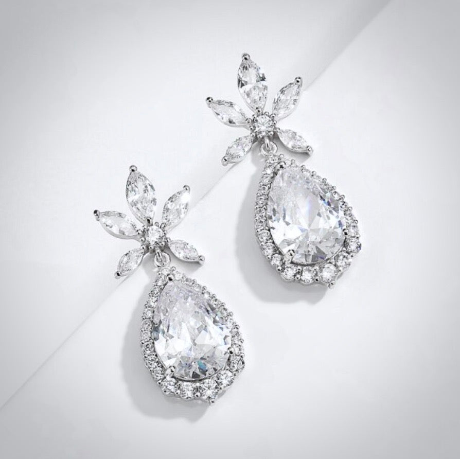"Arina" - Cubic Zirconia Bridal Earrings - Available in Rose Gold and Silver
