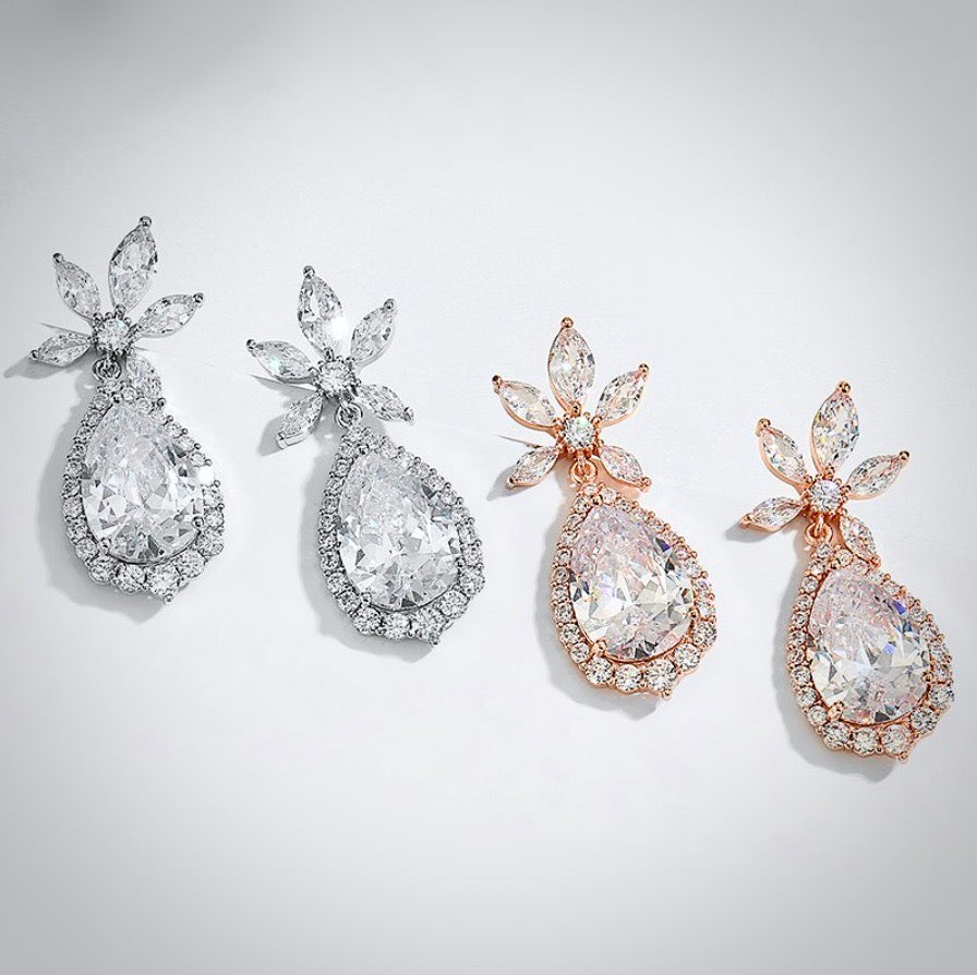 "Arina" - Cubic Zirconia Bridal Earrings - Available in Rose Gold and Silver