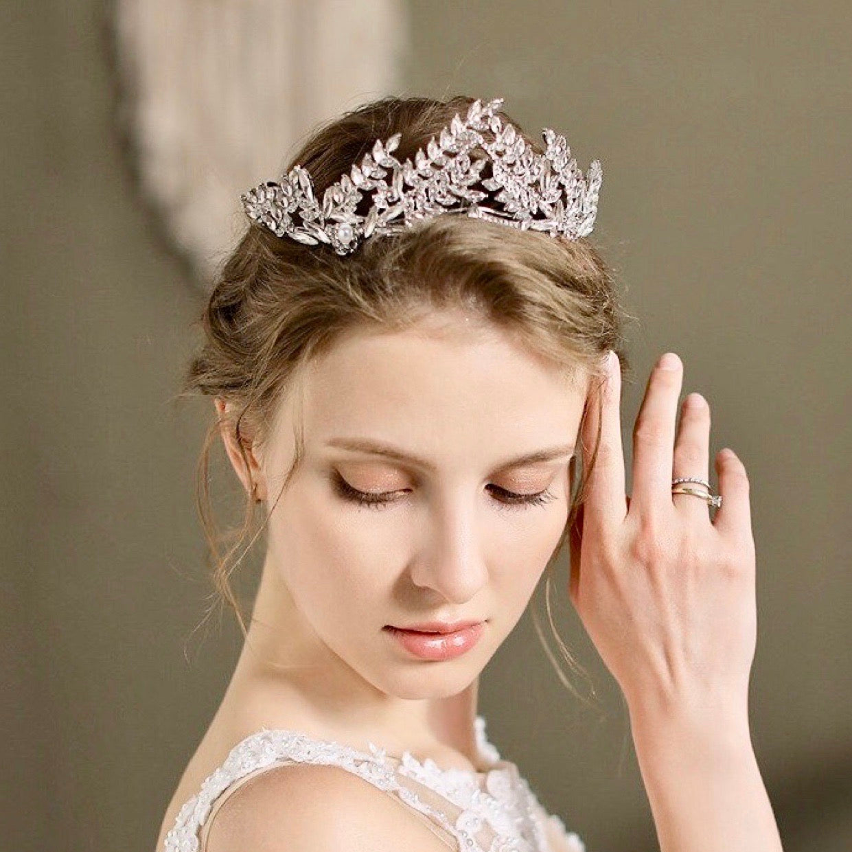 Adrianna - Silver Pearl and Cubic Zirconia Bridal Tiara