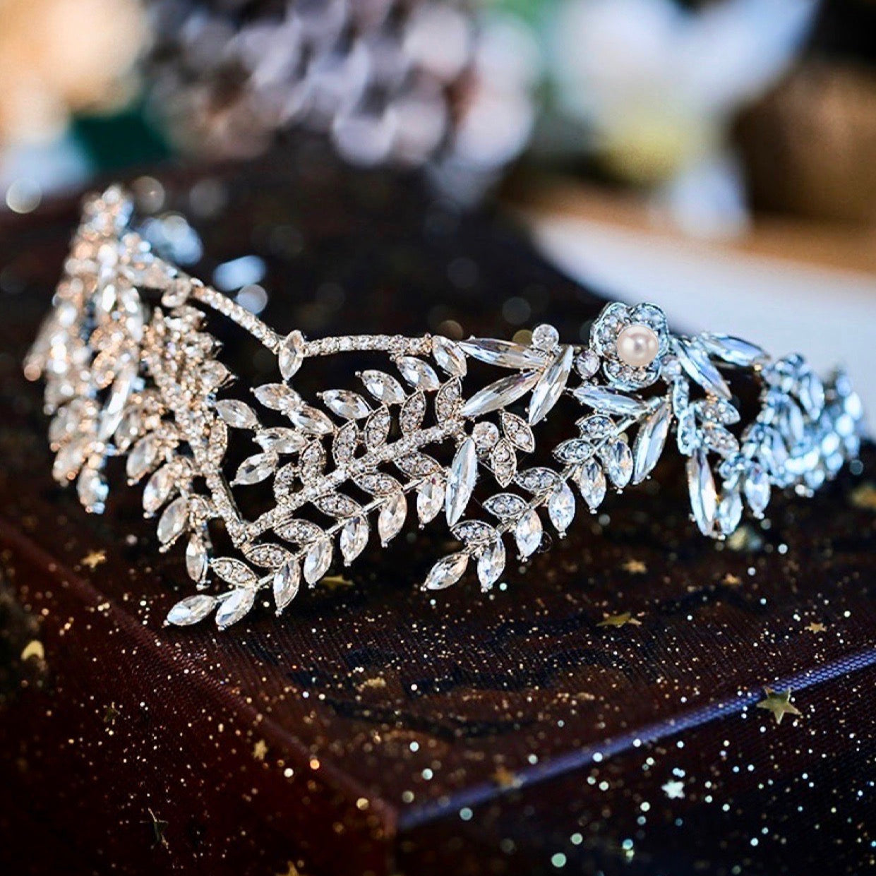 Adrianna - Silver Pearl and Cubic Zirconia Bridal Tiara