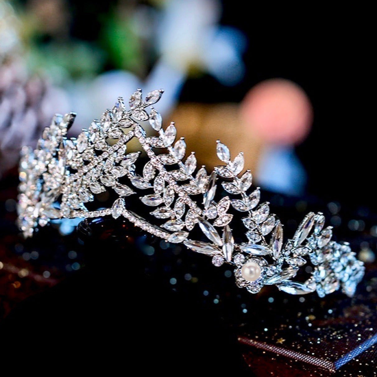 Adrianna - Silver Pearl and Cubic Zirconia Bridal Tiara