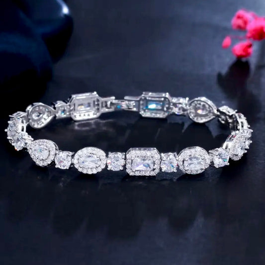 Zoysia - Cubic Zirconia Bridal Bracelet - Available in Silver, Rose Gold and Yellow Gold