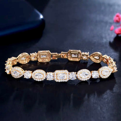 Zoysia - Cubic Zirconia Bridal Bracelet - Available in Silver, Rose Gold and Yellow Gold