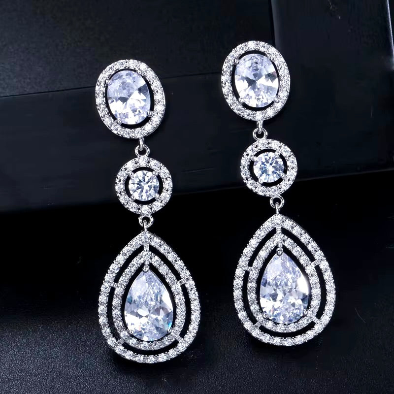 Paige - Silver Cubic Zirconia Bridal Earrings - More Colors